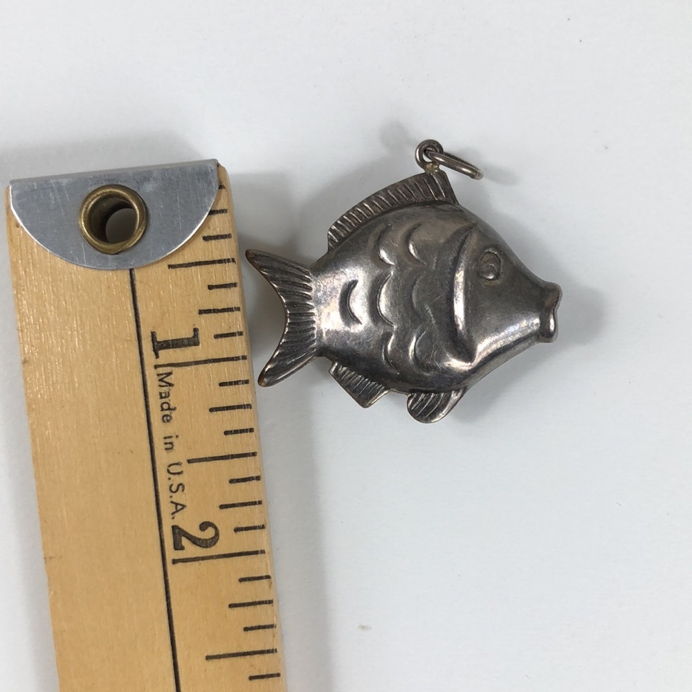 Fish Pendant Sterling Silver Hollow Puffer Whimsical Animal Art Ocean Tropical - Picture 8 of 8